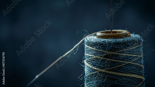 Close-up studio shot of a spool of thread with a sewing needle, emphasizing the craftsmanship, isolated for clear visual impact