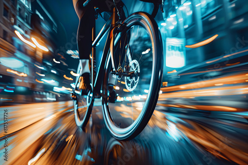 Cyclist zipping through city streets, leaving a trail of light and motion in their wake