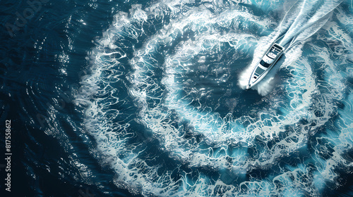 A ship makes an endless spiral in the middle of the sea