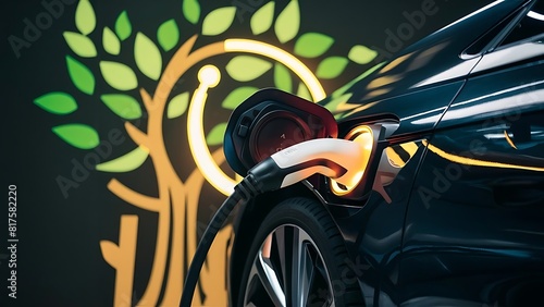 Close-up of electric car charging, ecology transportation conept.