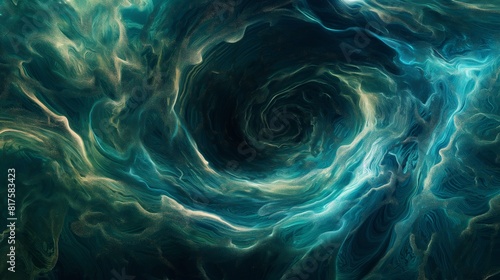 A swirling pattern of vibrant blues and greens, resembling the surface of a distant alien ocean captured from above. 32k, full ultra HD, high resolution