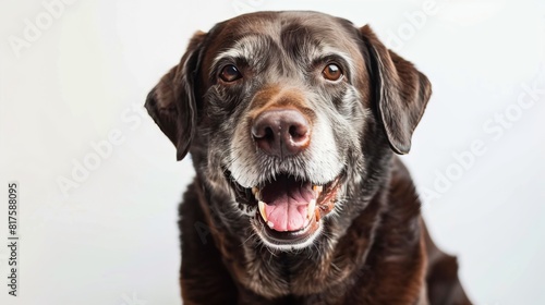 A black dog with its mouth open and smiling.
