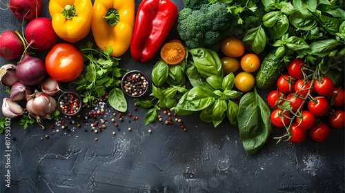 vegetables on a wooden background, Fresh Organic Vegetables Assortment on Dark Background, Colorful Healthy Eating: Vibrant Vegetables Top View, Gourmet Kitchen Ingredients, generative ai