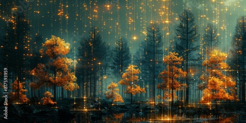 A Forest With Trees and Stars in the Sky