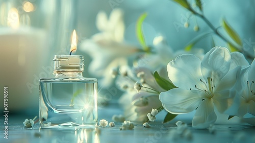 Lit candle with scent flowers