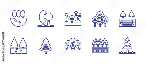 Forest line icon set. Editable stroke. Vector illustration. Containing forestfire, forest, pine, tree, sinkhole, trees, nature.