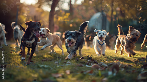 Excited Dogs Running in Park