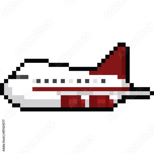 Pixel art cartoon white red airplane icon