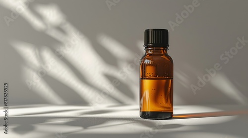Package on white background, Amber glass bottle for essential oils, positioned on a die-cut white background. surrealistic Illustration image,