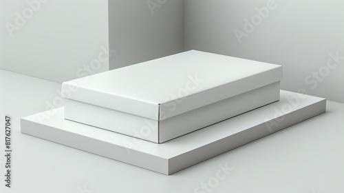 Package on white background, Plain white cardboard box with a removable lid, placed on a die-cut white background. surrealistic Illustration image,