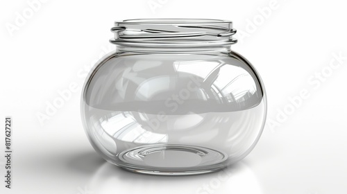 Package on white background, Round glass jar with a screw-top lid, positioned on a die-cut white background. surrealistic Illustration image,