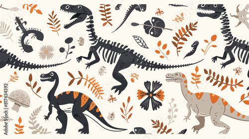 Seamless paleontology pattern with ancient fossils di