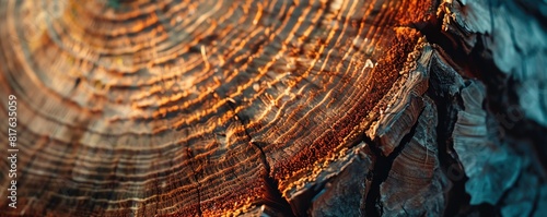 Focus on the layers of a crosssection of a tree trunk