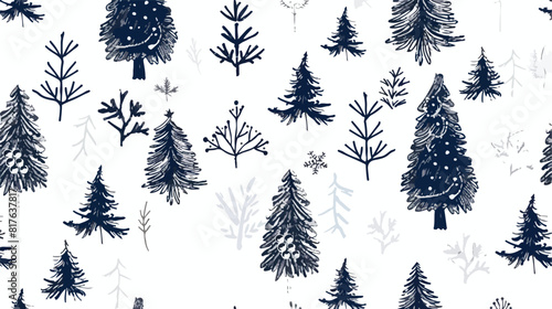 Seamless pattern with various Christmas trees firs 