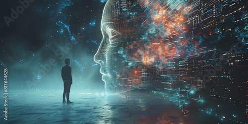 man developing an ethical AI with safeguards against malevolent intentions, inspired by the concept of a creation myth.