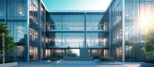 business building architectural illustration with 3d render background