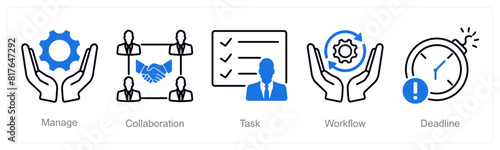 A set of 5 Project Management icons as manage, collaboration, task