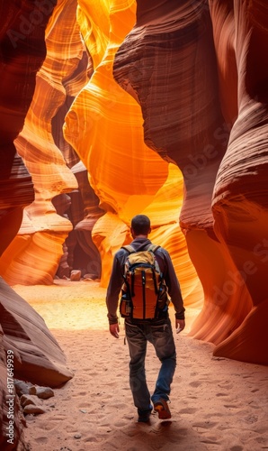 tourist man in an Antelope Canyon Arizona.