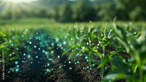 Green plants growing in the soil with blue light, new life concept