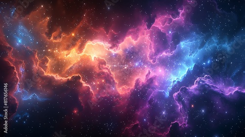 Beautiful colorful nebula in deep space starry sky galaxy.