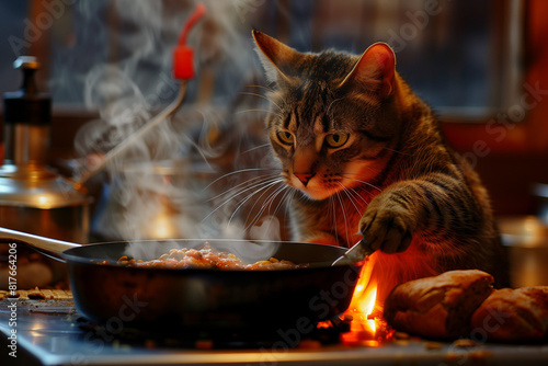 chat cuisinier, chat chef cuisto, chat qui prépare la cuisine, chat créé une recette