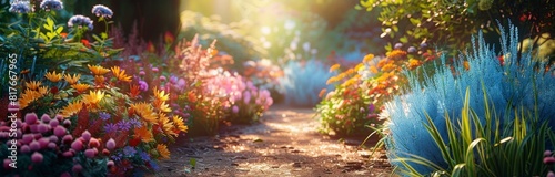 Path Through a Garden With Colorful Flowers