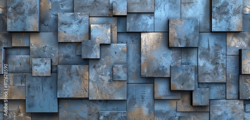 Abstract background, Brown blue geometric shabby patchwork motif porcelain stoneware tiles stone wall texture background,