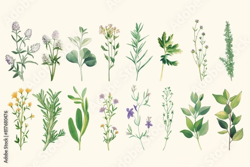 Serene display of minimalist herbs illustration, perfect for natural themed design projects