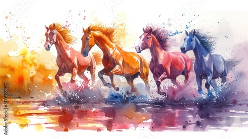 ilustrasi foto spanduk cat air tampilan atas kuda berlari