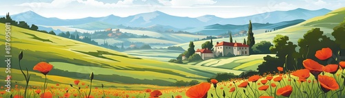 A beautiful landscape painting of a valley in Tuscany, Italy
