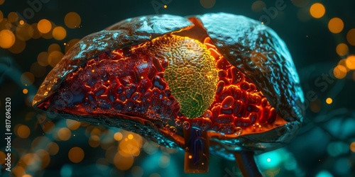 A 3D model of the human liver, highlighting the effects of alcohol consumption