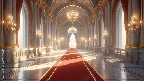Opulent grand hallway with dramatic lighting