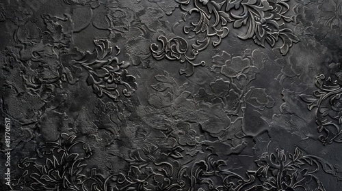 Charcoal gray texture enriched with fine lace-like arabesque motifs.
