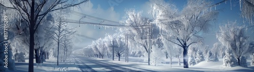 Captivating 3D Animation of an Ice Storm Ravaging Trees and Power Lines