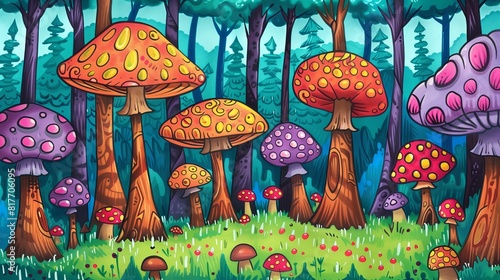 Colorful Mushrooms in a Forest