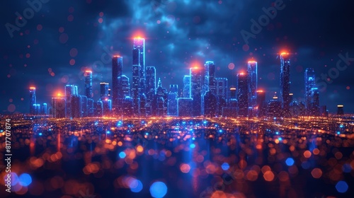 wireframe cityscape in futuristic style Futuristic smart city vector illustration isolated with skyscraper building technology management concept