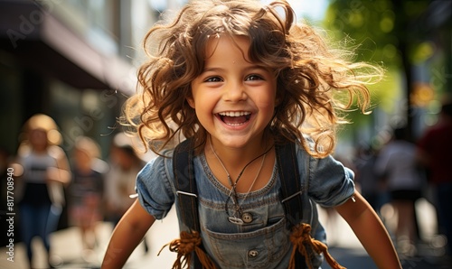 Young Girl Walking With Hair Blowing in Wind