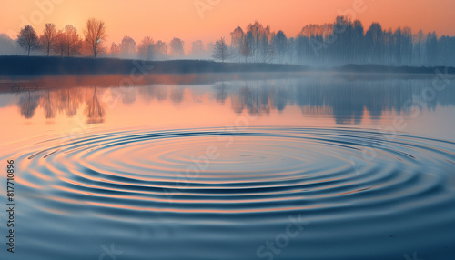 Calming rhythms of a lake at sunset, with the water's surface reflecting the soft twilight hues