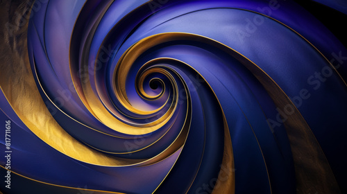 Abstract background . Metal spiral with gold patterns and spiral. Purple cone with white, gold and dark blue gradients.