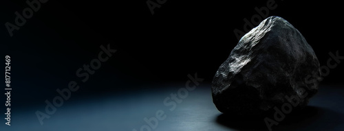 Patrnite is a rare precious natural stone on a black background. AI generated. Header banner mockup with space.