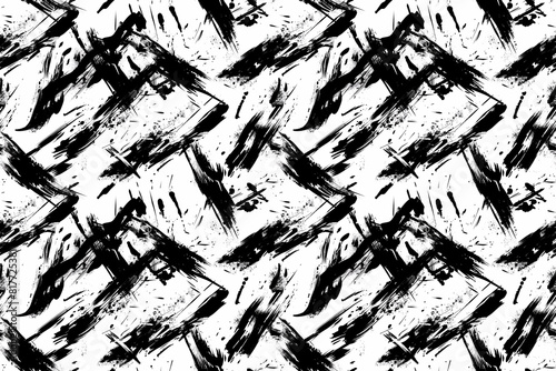 A black and white painting with splatters of paint that looks like a pattern