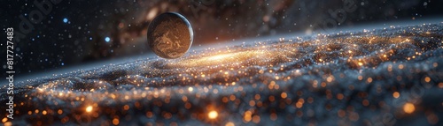 Artistic rendering of the Milky Way galaxy with a detailed focus on a small Earthlike planet, illustrating the concepts of global existence and cosmic exploration 8K , high-resolution, ultra HD,up32K 