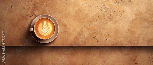Coffee menu with a minimalistic layout, including a border of soft browns and an artistically generated image of a coffee cup, sliced open to reveal layers 8K , high-resolution, ultra HD,up32K HD
