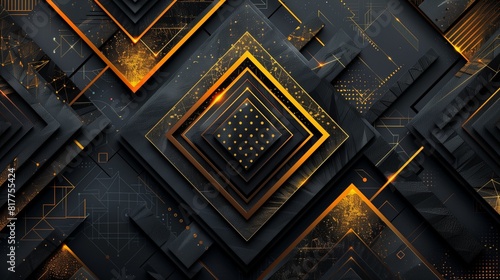 Abstract background, with layers of geometric shapes adorned with lavish gold embellishments 