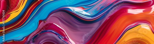 Wavy design created by a brushstroke of colorful acrylic paint, close up on fluid shapes, vibrant, Manipulation, abstract workshop backdrop