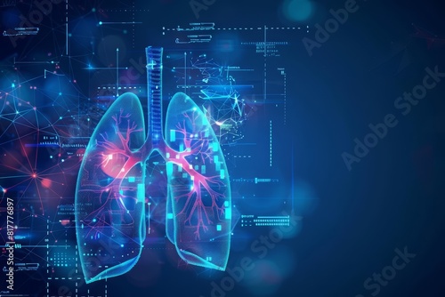 Digital illustration of human lungs features medical data overlays