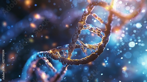 The DNA double helix twists elegantly, displaying the fundamental biology that underpins our existence, Sharpen close up hitech concept with blur background
