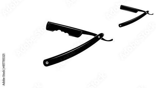 Straight razor emblem, black isolated silhouette