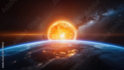 earth with a sun in the background