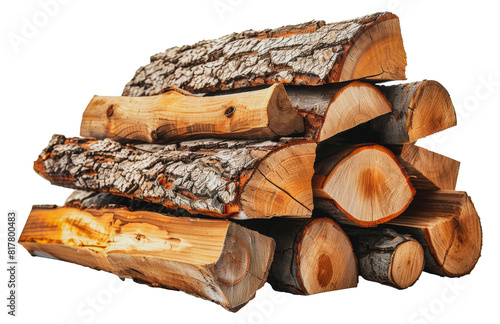 Stack of freshly cut firewood with rich textures and natural patterns, cut out - stock png.